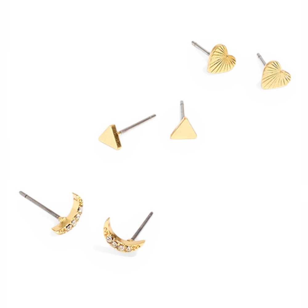 Madewell Czech Crystal & Goldtone Moon Nightlove Stud Earring Set - Picture 3 of 4
